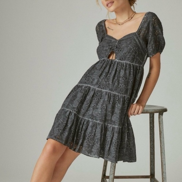 Lucky Brand Dresses & Skirts - 🌻🆕LUCKY BRAND Eyelet Mini Dress Washed Black-Size Small
